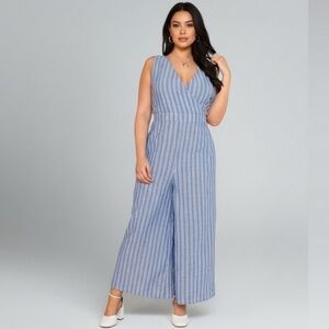 NEW•2X-3X•Sugared + Bronzed Phoebe Blue PinStriped Jumpsuit